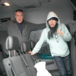 The Conley brothers preparing to exit the van.