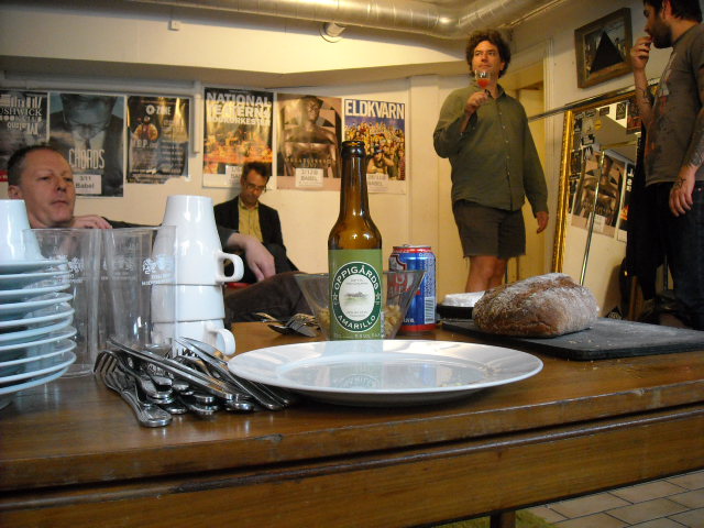July 5: Malmo, Sweden, was very nice - sunny (it's always sunny in the north sea area), nice walking city. Plenty of bikes. We had an excellently catered dinner and a gent brought some Swedish micro-brews espec. for me, and they were quite good! The show was oddly uneven for us - we could never really get full-throttle until (sort of) the end portion of the set. But still, there was much appreciation in the audience. In re-reading the Munster club press blurb, I note they list us as "the Kraftwerk of Indie Rock." Curiouser and curiouser....